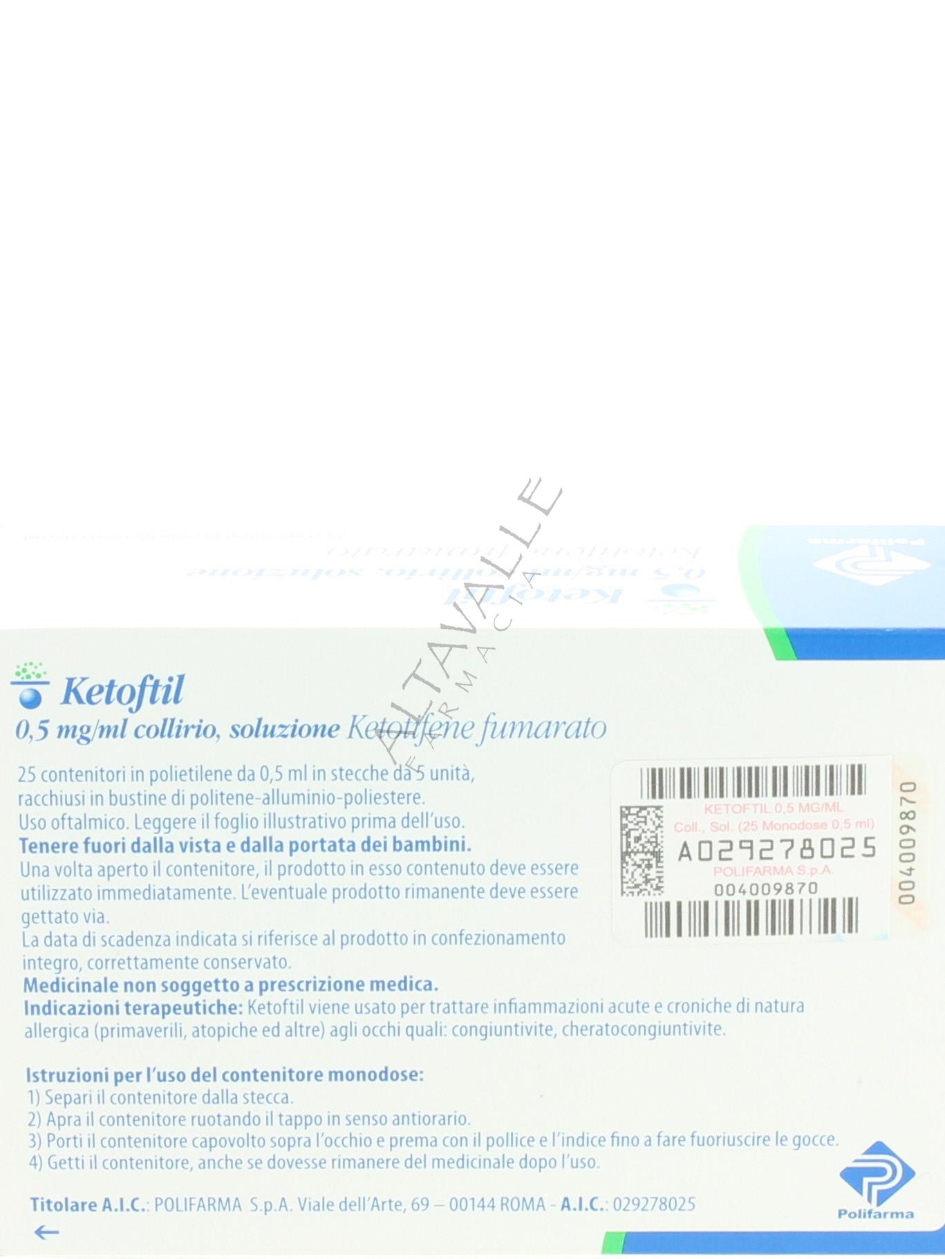 Ketoftil collirio monodose a € 17,20 su Altavalle Farmacia